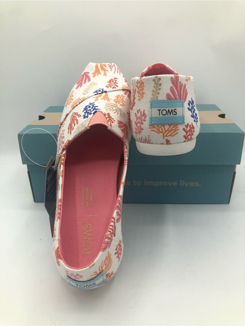 Toms Coral Print Canvas Slip-Ons - White, Pink, Orange, Blue, Tan - Picture 2 of 10